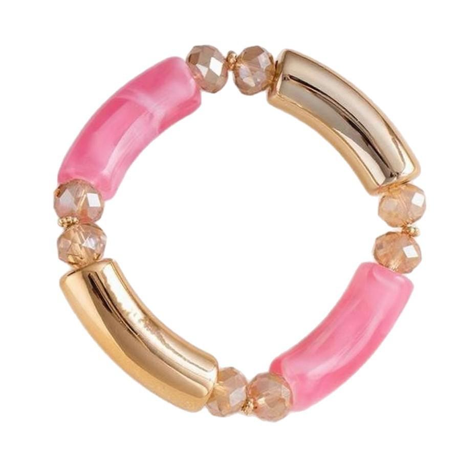 Fashion Personalized Acrylic Elbow Bracelet, Curved Bamboo Tube Smudged Retro Marble Pattern Bracelet.