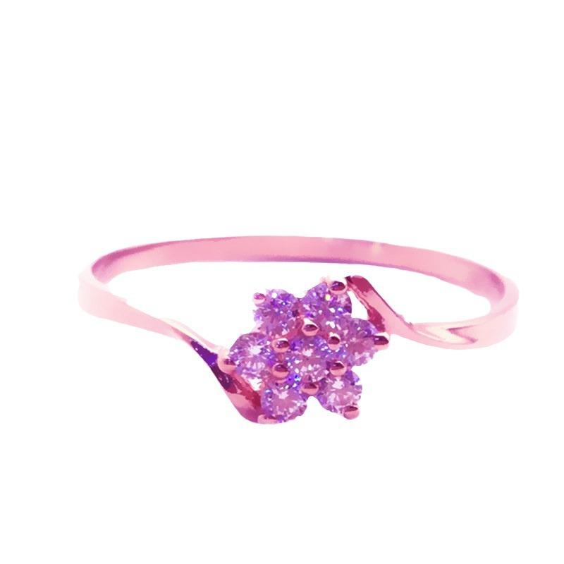 Color Gold Inlaid Zircon Petal Ring, Purple Gold Temperament Rose Gold Plated Open Ring.