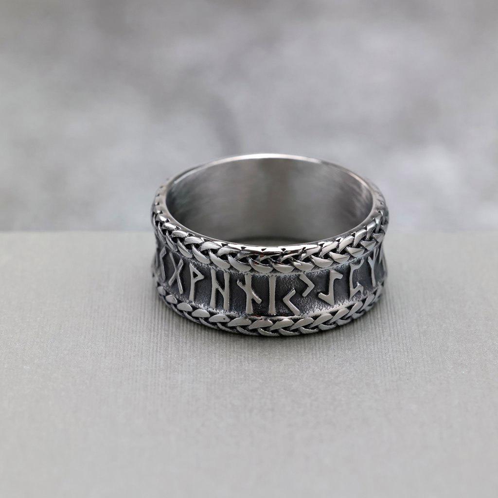 Vintage Stainless Steel Men's Viking Rune Ring Fashion Statement Band