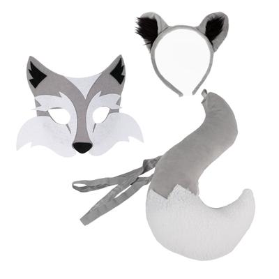 Fuchs Wolf Kostüm Set Ohren Schwanz Wolfsmaske Tier Kostüm-Set Zubehör Kinder Erwachsene Halloween Cosplay Requisiten
