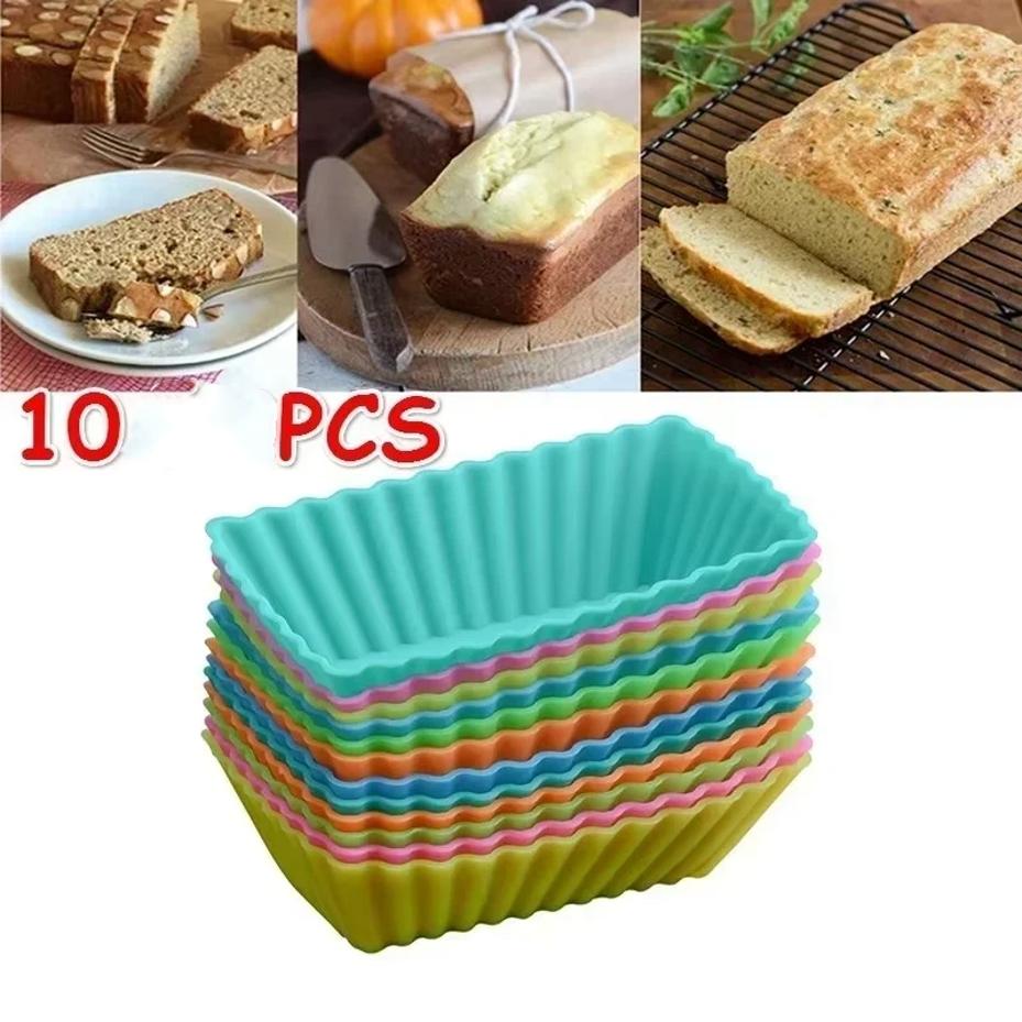 10Pcs/Set Silicone Cake Rectangular Moulds Cup Jelly Chocolate Soap Mold Household Kitchen Baking Dessert Mould Color Random