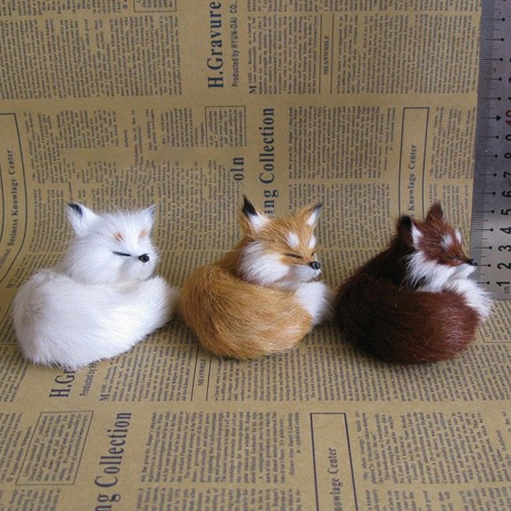1PC Simulation Fox Ornament Mini Squatting Fox Model Plush Animal Figurine Doll Toy Home Decoration Craft Christmas Party Gift