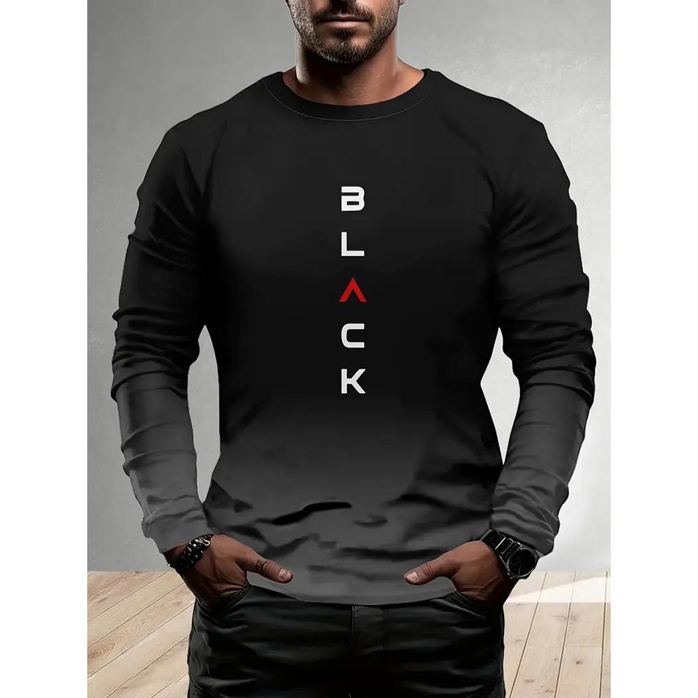Fall/Winter Daily Casual Men's Long-Sleeved T-Shirt 3D Letter Print Men's Warm-Up Shirt Street Men's Fashion Long-Sleeved Shirt