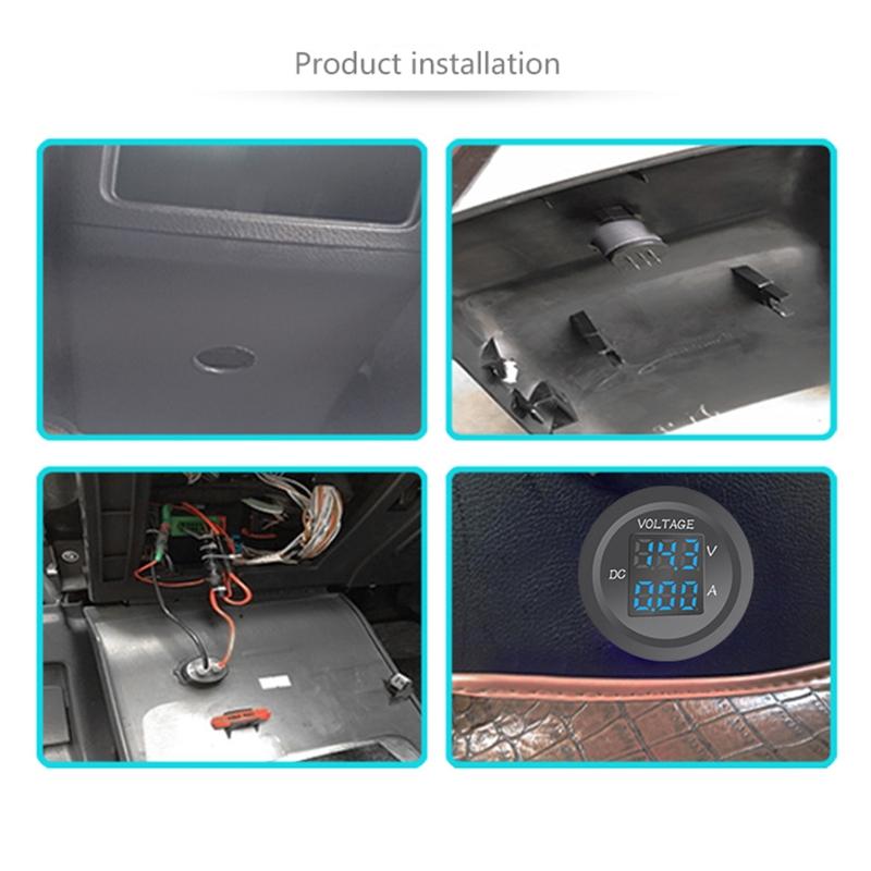 LED Digital Voltage Tester Current Detector Round Dual Display Panel Voltmeter Ammeter DC 12V-24V Meter Indicator