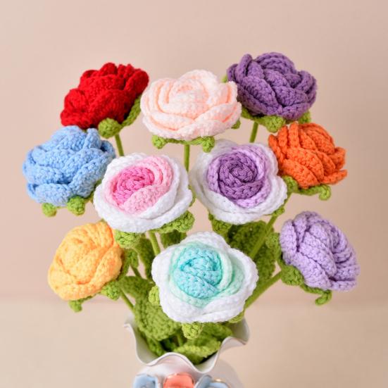 Simulated Flowers Handmade Scented Crochet Fake Flower with Steel Wire Stems Home Event Floral Arrangement