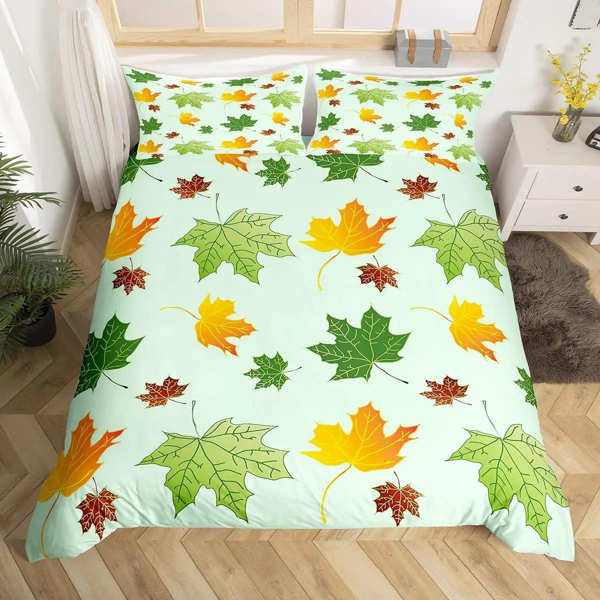 

Maple Leaf Duvet Cover Twin King Botanical Leaves Bedding Set Autumn Plant Fallen Leaves Comforter Cover For Boys Girls Room EU Single(135x200cm)