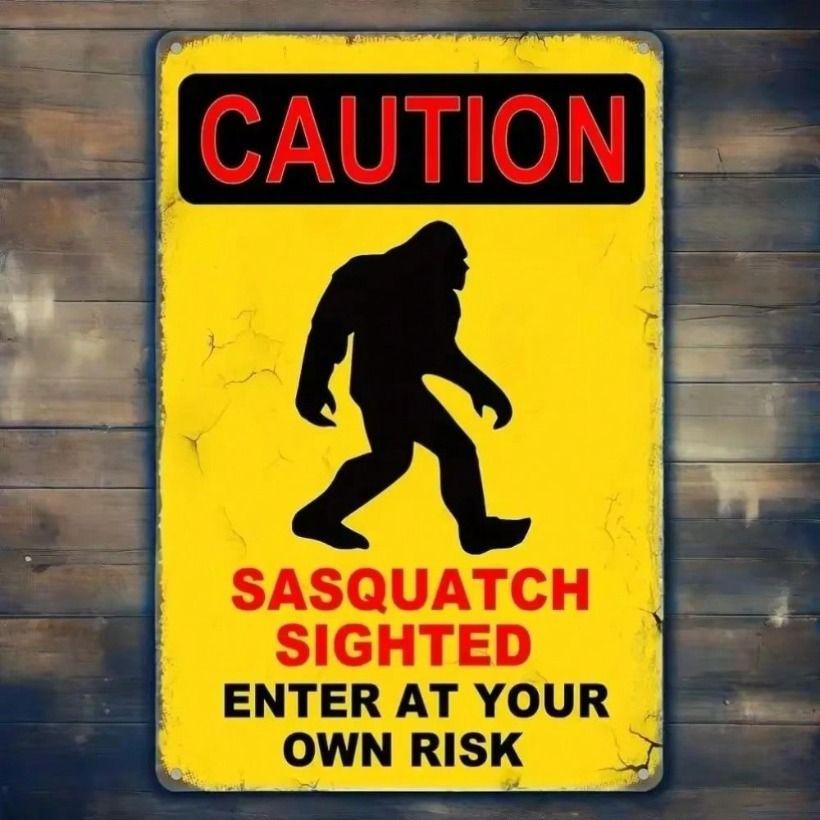 Vintage Sasquatch Warning Sign UV Printed Aluminum Tin Poster Wall Decor