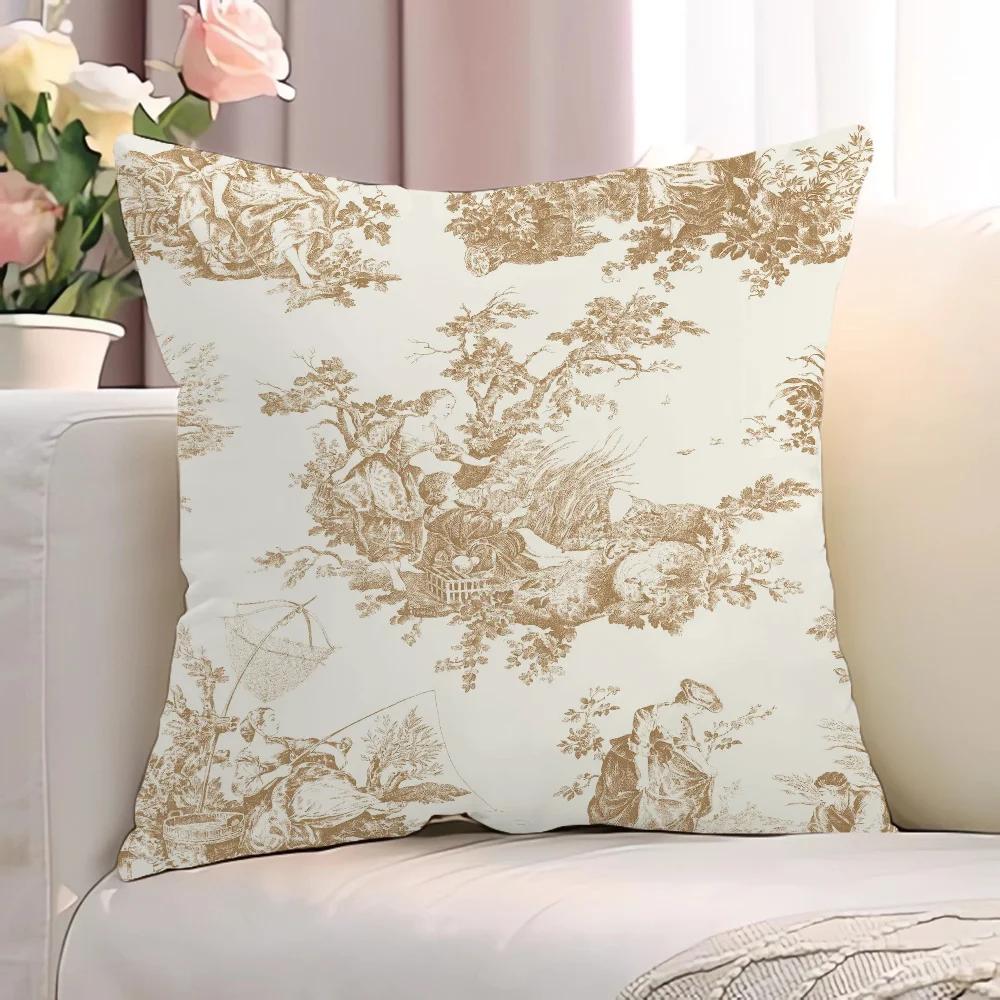 Toile De Jouy Case for Pillow Cover Pillowcase 45*45 Cushions Decorative Pillowcases 40x40 Short Plush Lounge Chairs Cushion