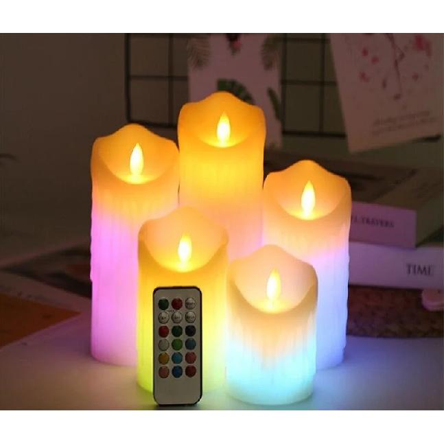 USB Rechargeable Pillar RGB Candle light Paraffin Wax Dancing wick w/18keys Multi-color Remote Home Party table Decoration