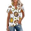 Women’s Casual V Neck Short Sleeve Collared Shirt with Festival Print Relaxed Fit Lightweight Top for Summer