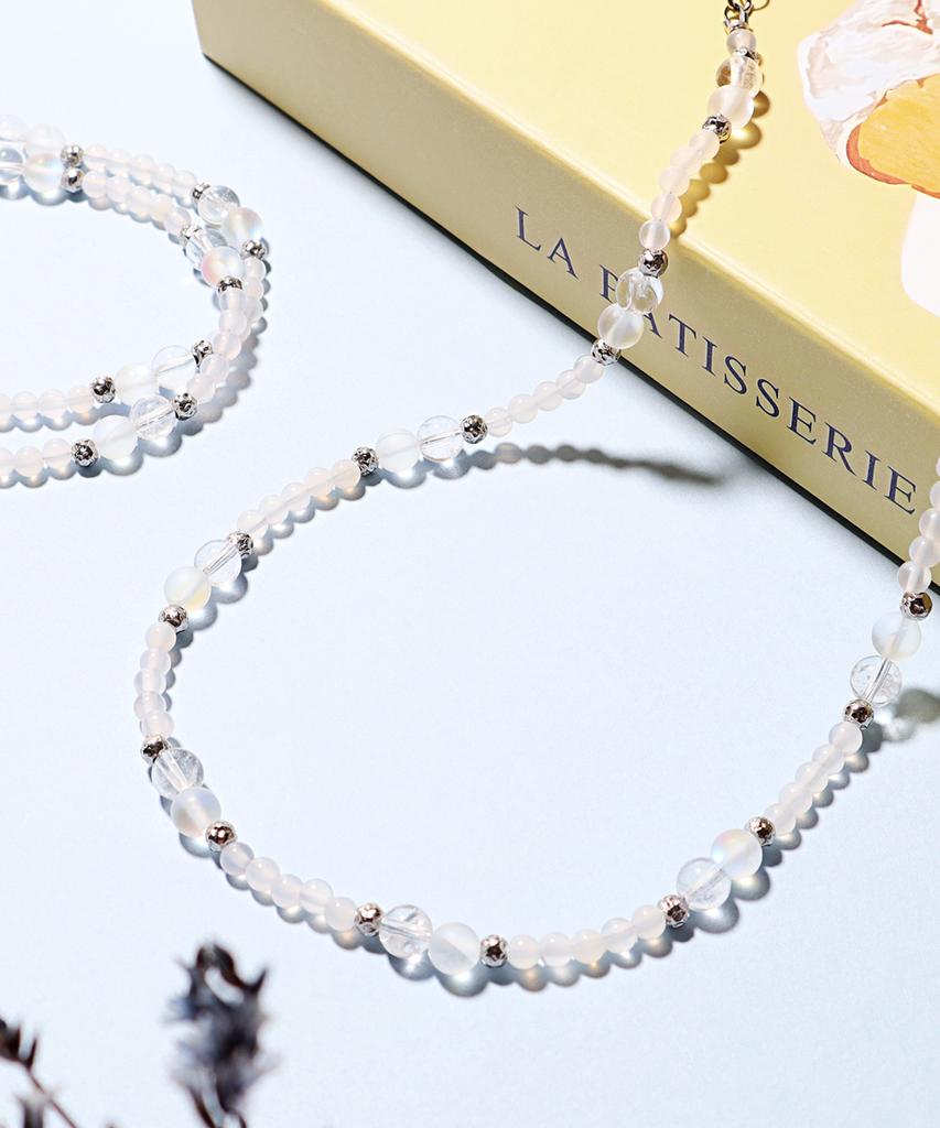 Polalita Selenite & Aurora Clear Moonstone Mix Necklace (Plt-Nl-084_Wt)