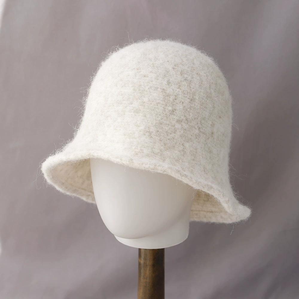 Thickened Soft Autumn and Winter Bucket Hat Solid Color Woolen Knit Cashmere Fisherman Hat Warm Wool Hat for Women