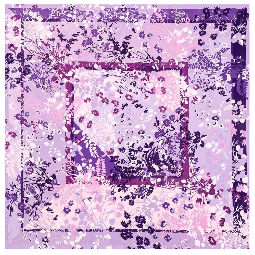 Silk Scarf Women Large Shawl French New Plant And Flower Print Square Bandana Luxury Kerchief Hijab Scarf Female Foulards 130CM