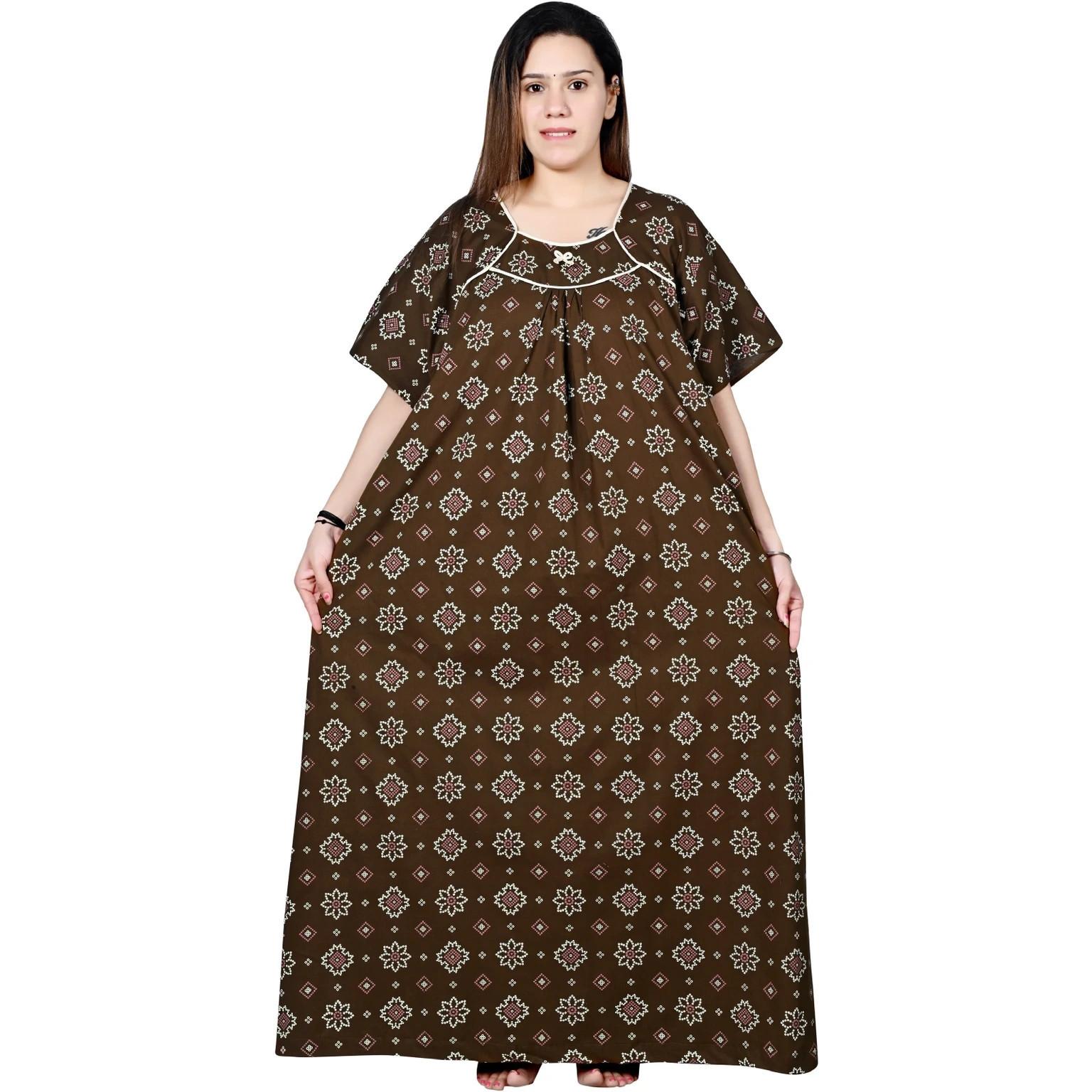 Women Printed Cotton Night Gown Indian Beautiful Sleepwear Maxi Nighty Dress 5XL-50