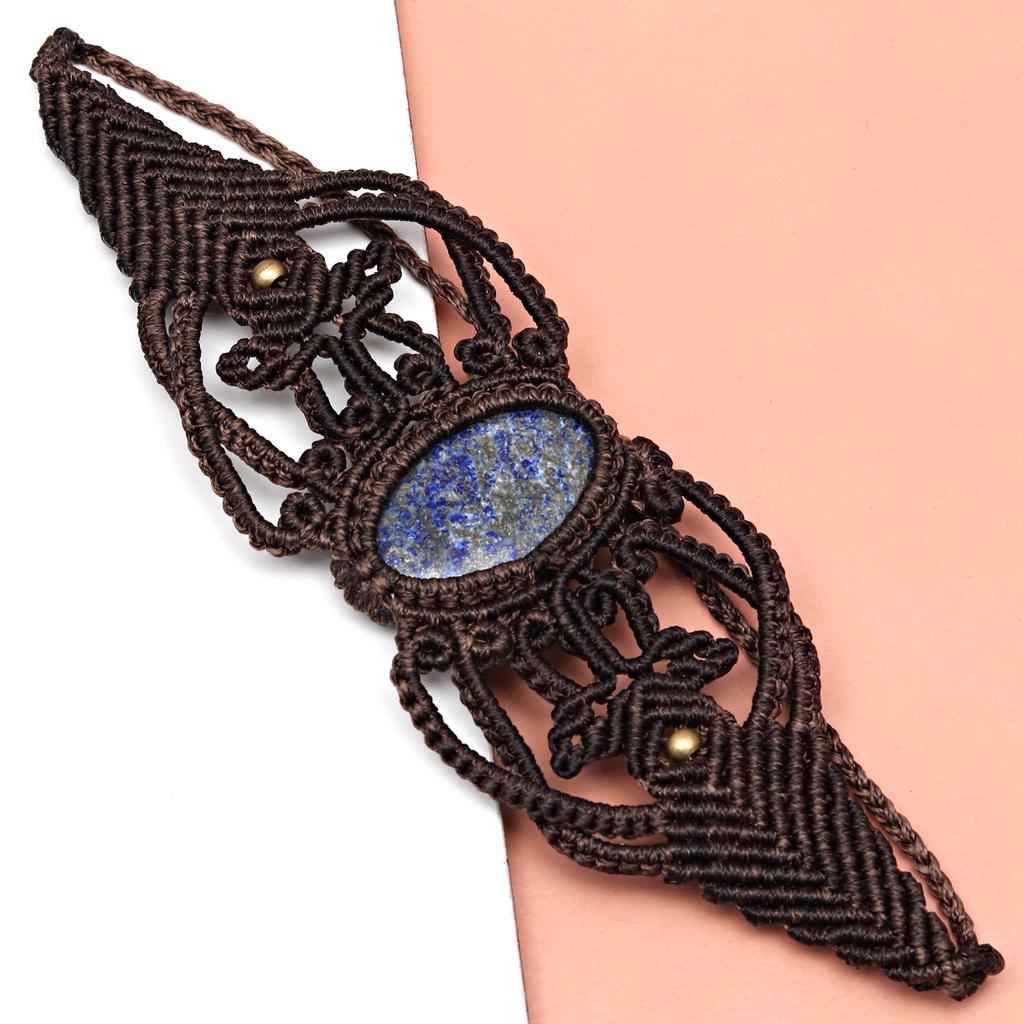 Macrame Bracelet Natural Lapis Handmade Beads Lazuli Gemstone Adjustable