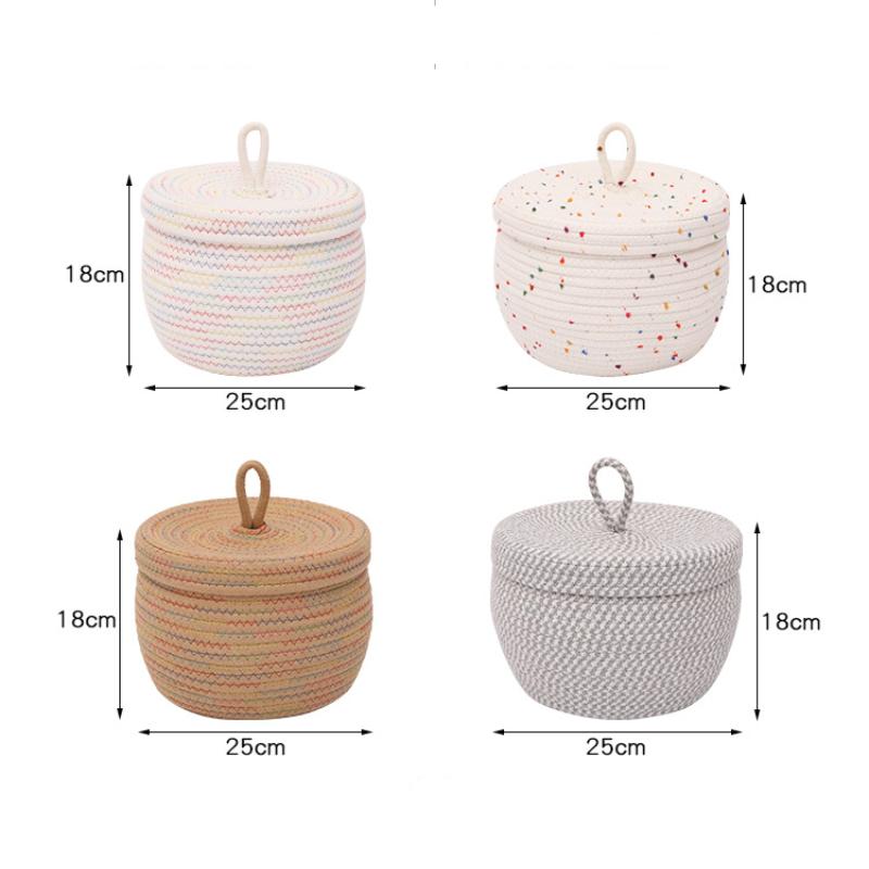 Home Desktop Miscellaneous Storage Basket Multi-purpose Hand Woven Cotton Rope Material Snacks Cosmetics Stationery Storage Box