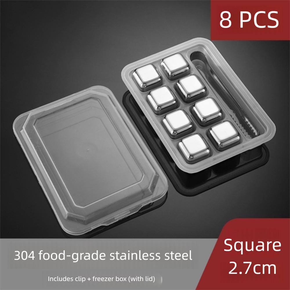 4/6/8pcs Set 304 Stainless Steel Ice Cubes Reusable Quick-Freeze Cooling Rock with Clip Odorless Bar Tool for Beer Whiskey