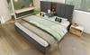 Upholstered Double Bed 140x190 Cm with Cup Holder & Charging Station, Hydraulic Storage Under Bed, Slatted Frame, Linen Grey (Without Mattress)