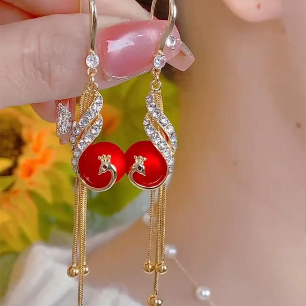 **Chinese Phoenix Pearl Tassel Earrings - Versatile Long Hook Jewelry**