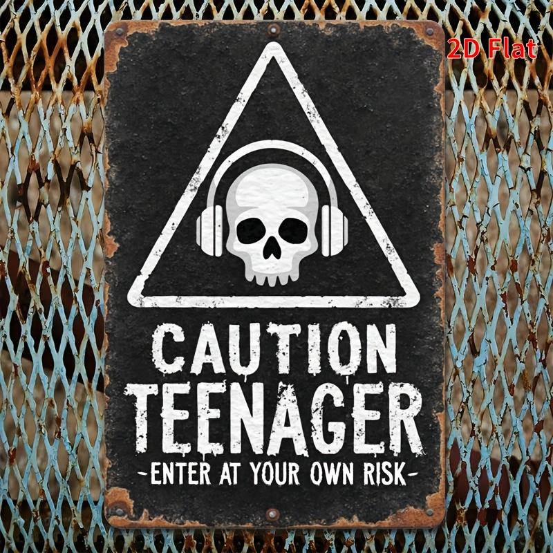 2D Plane - Fun Retro Metal Sign - "Caution: Teenagers enter at their own risk" - Perfectly suitable for game rooms, Men's caves