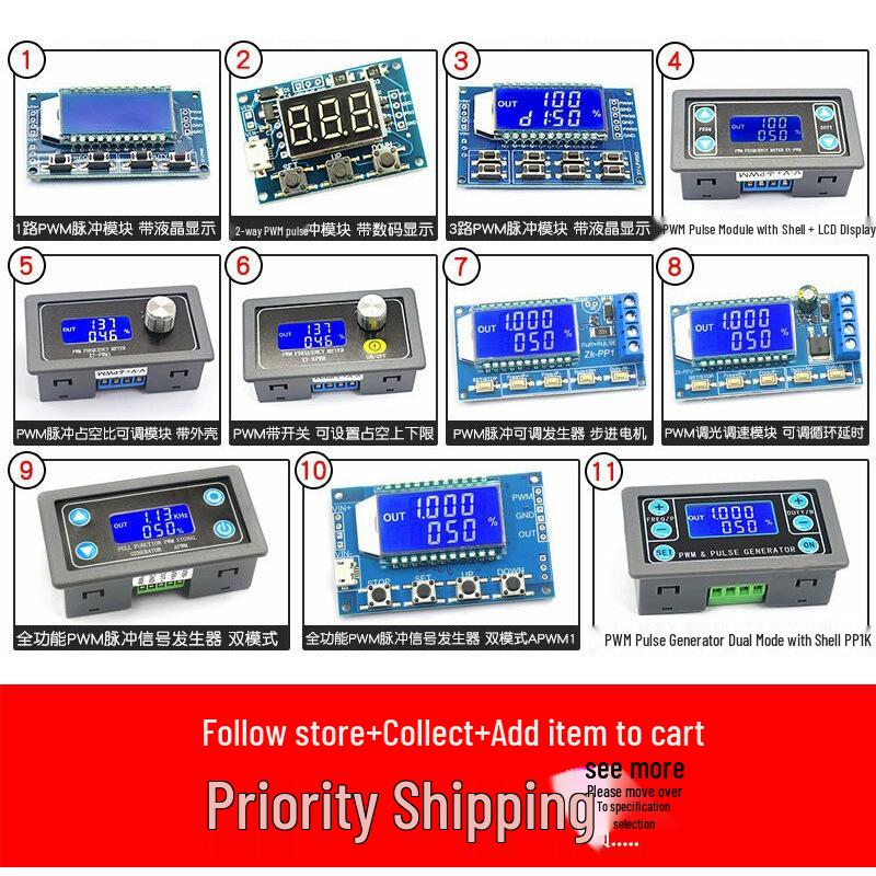 Adjustable Digital Display PWM Signal Generator Module, 1/2/3 Channel, kHz Frequency Square/Rectangular Wave