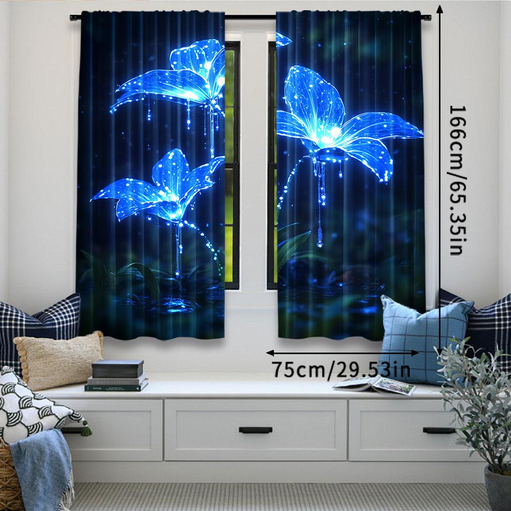 2Pcs Lily Of The Valley Flower Curtain Blue Floral Curtain Nature Botanical Curtain Suitable For Living Room Bedroom Kitchen And