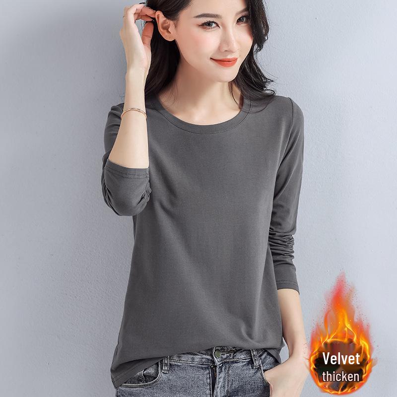 Women's Black Slim Fit Long Sleeve Thermal Top - Plush, Thickened for Warmth, Autumn/Winter 2025.