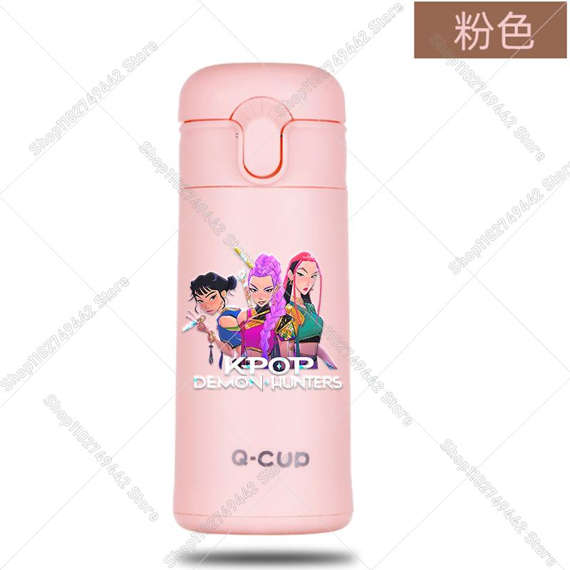 400ML KPop Demon Hunters Thermos Bottle Zoey Rumi Mira Vacuum Insulated Bottle Kids Outdoor Straw Thermo Cup Girl Birthday Present
