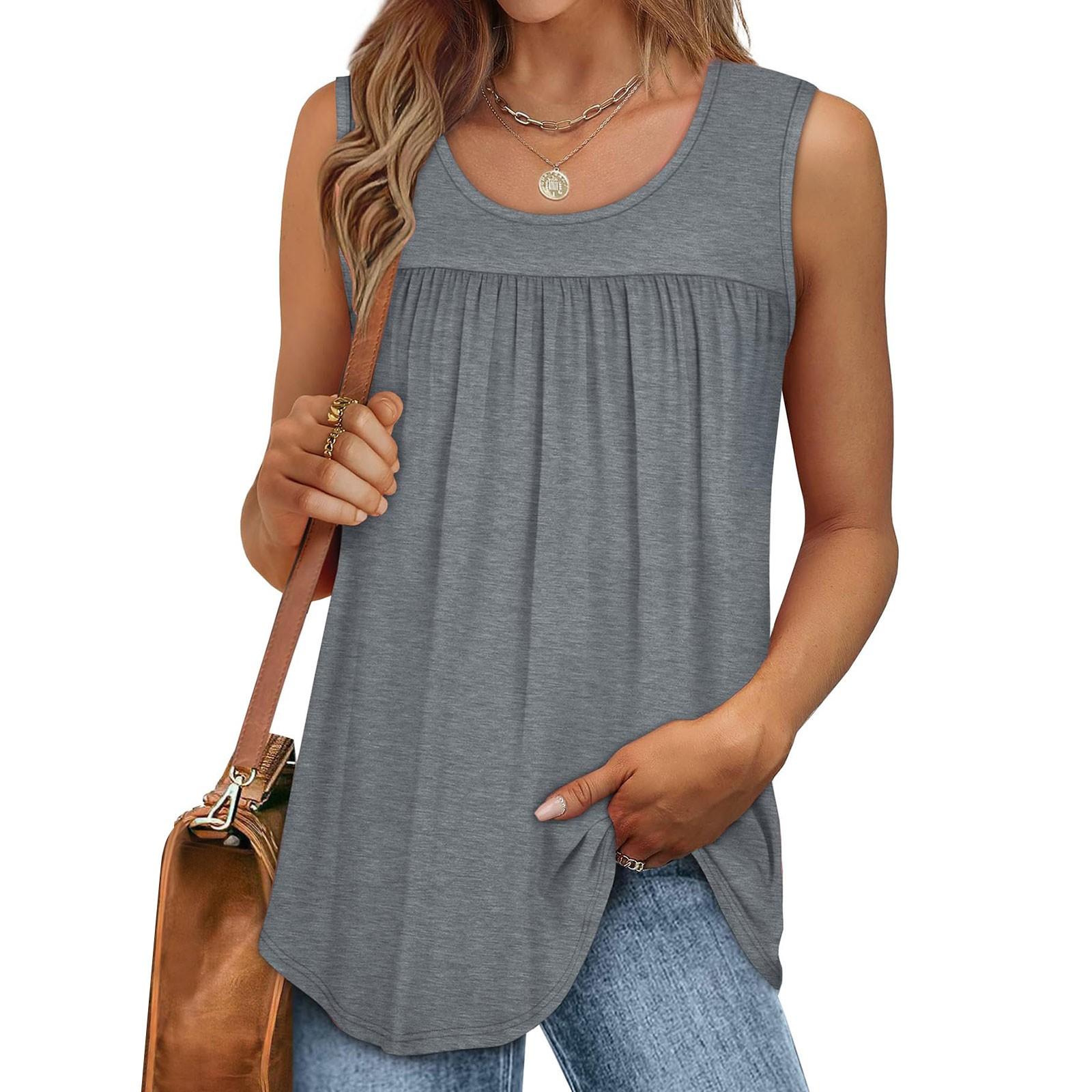 

Жіноча повсякденна футболка з круглим вирізом, вільна, однотонна, без рукавів, літня майка для жінок, майка-камісоль, без рукавів, базова однотонна футболка XXL