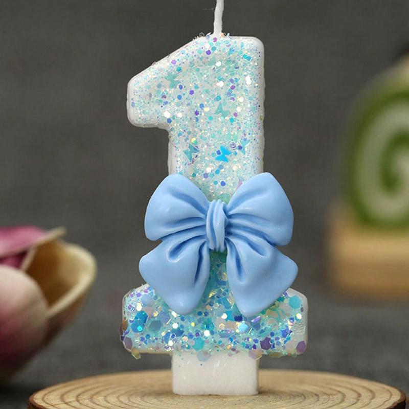 1pc Handmade Birthday Candle Party Celebration Supplies Decorative Candle Blue Bowknot Creative Digital Candle For Birthday Cake
