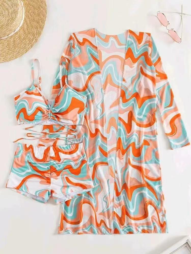 Trendy Floral Three-Piece Women's Bikini Set for Beach Vacation