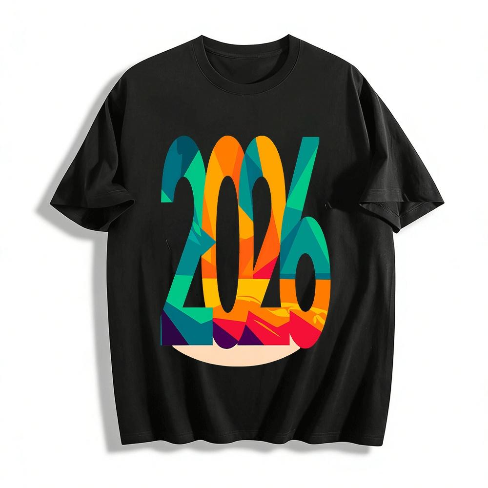 2026 Number Print Casual Short Sleeve Trendy New Year Top Pure cotton T-shirt XXS