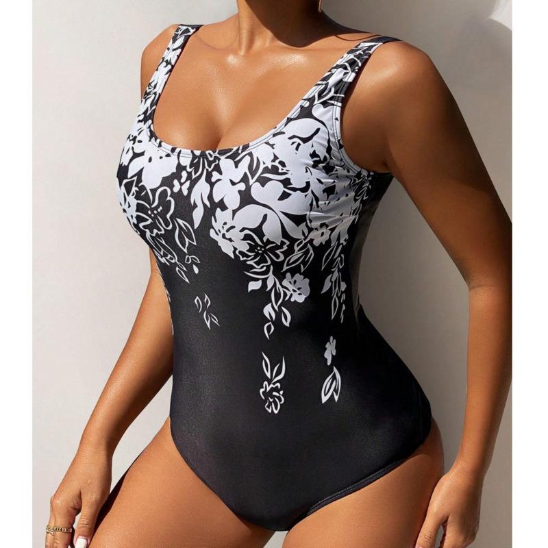 Women One Piece Swimsuit With Floral Print Padded Wireless Sleeveless Open Back Swimwear For Beach Pool Swimming Water Sports S-4XL