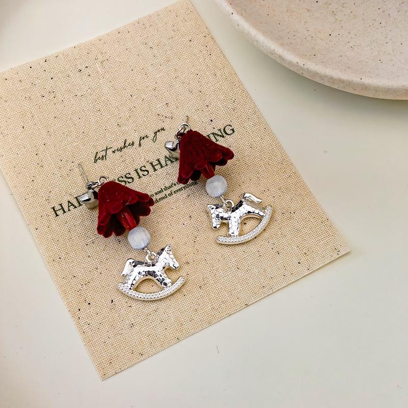 Simple Elegant Red Horse Earrings Korean Cute Sweet New Year's Red Earrings Ear Studs Jewelry Accessories New Year Gifts