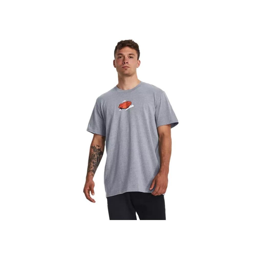 Under Armour Graphic Print Crew Neck Loose Short Sleeve T-Shirt Men Tops Gray 1379556-035