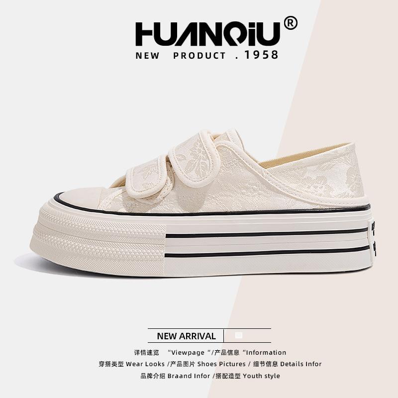 

Глобальные парусиновые туфли на липучке женские 2025 лето на толстой подошве повседневные низкие кеды ZHQ-XA189 40 белый