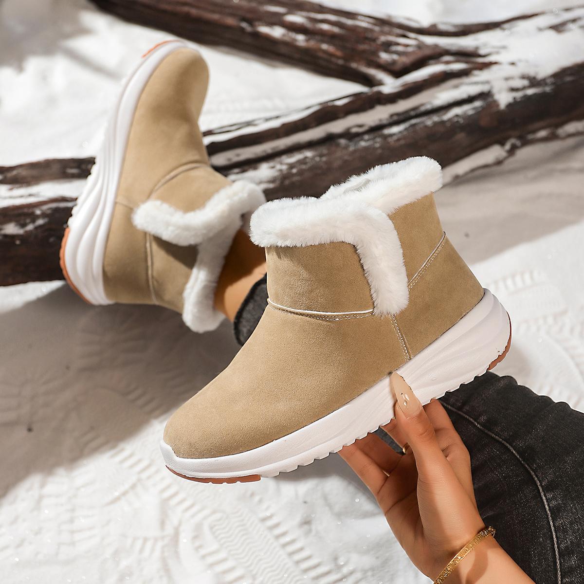 

Женские нюдовые ботинки Зимний тренд Повседневная обувь на плоской подошве Новые замшевые теплые зимние ботинки Botas Mujer Роскошные платья Женские хлопковые туфли 36 абрикосовый