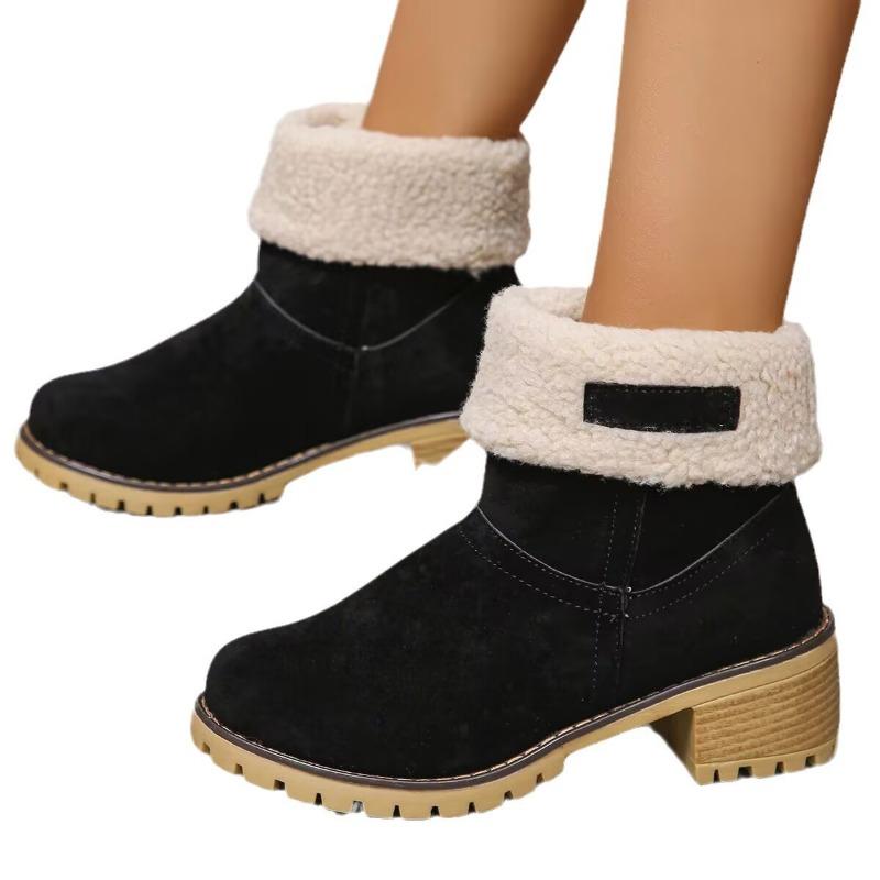 Autumn and Winter New Round-headed Martin Boots Women's Sleeves Wear Two Fleece Warm Snow Boots Short Thick Heel High Heel Short Boots
