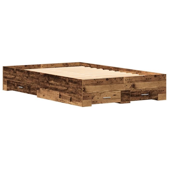 Lit vidaXL avec tiroirs en vieux bois 120x200 cm en bois d'ingénierie 3333969