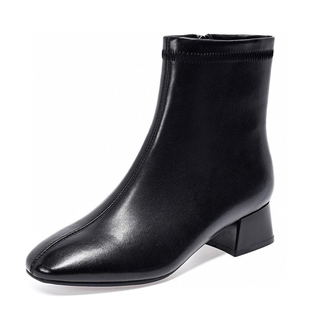 Leather Boots Women's New Simple Temperament Straight Boots Low Heel Square Head Fashion Boots Women's Boots Cotton Boots