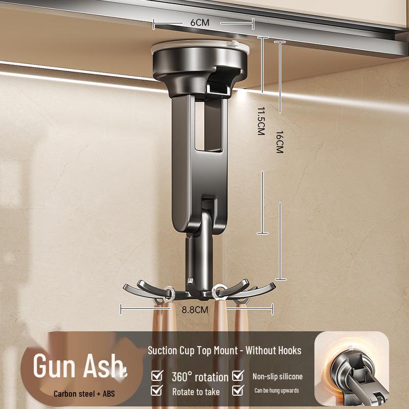 Wall-Mounted Rotating Suction Cup Storage Rack: Organize Spoons, Ladles & Cutting Boards Without Drilling