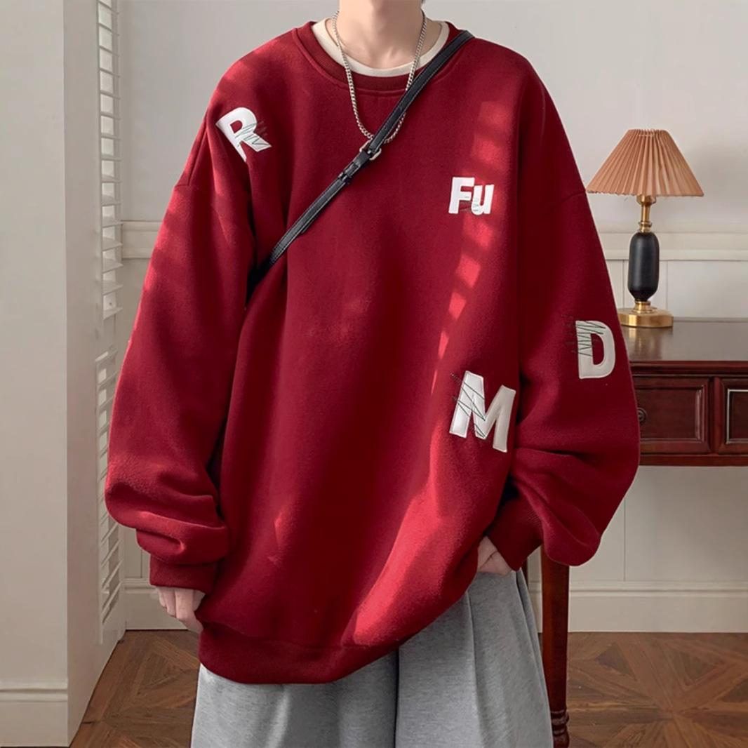 

Свитер с круглым вырезом мужской осенне-зимний флисовый утолщенный мужской осенний топ новое пальто XXXL бордовый