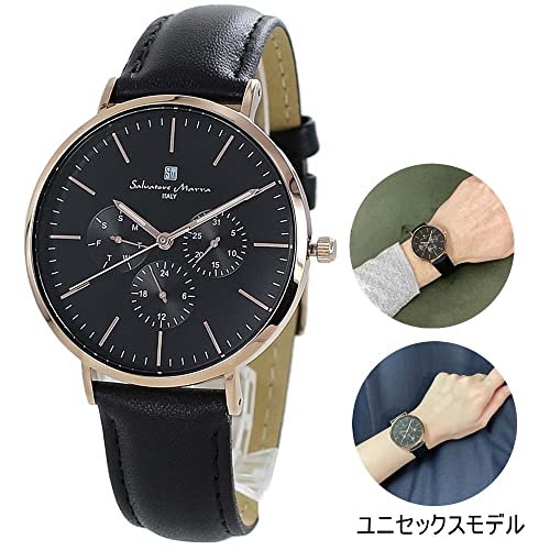 Salvatore Marra Leather Watch for Men and Women, Analog, Date, Calendar, Selectable Series, SM22102 [Official Japanese Product] (Black)