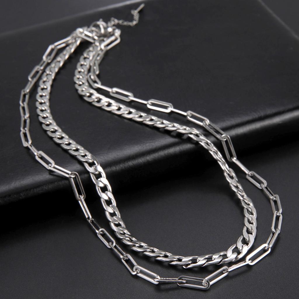 My Shape Stainless Steel Multilayer Necklaces for Women Men Fashion Clip Beads Choker Chain Party Jewelry Gifts for Boys Girls