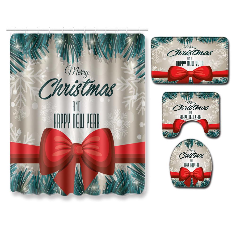 Hot Christmas Bathroom Shower Curtain Four-Piece Combination Floor Mat Bathroom Water-Absorbing Non-Slip Door Mat Carpet