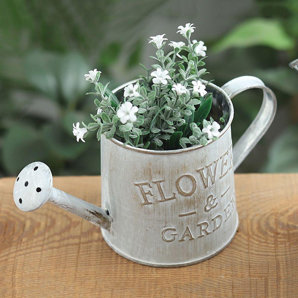 Office Decor Home Iron Sheet Embossed Wrought Flower Bucket Watering Can Vases