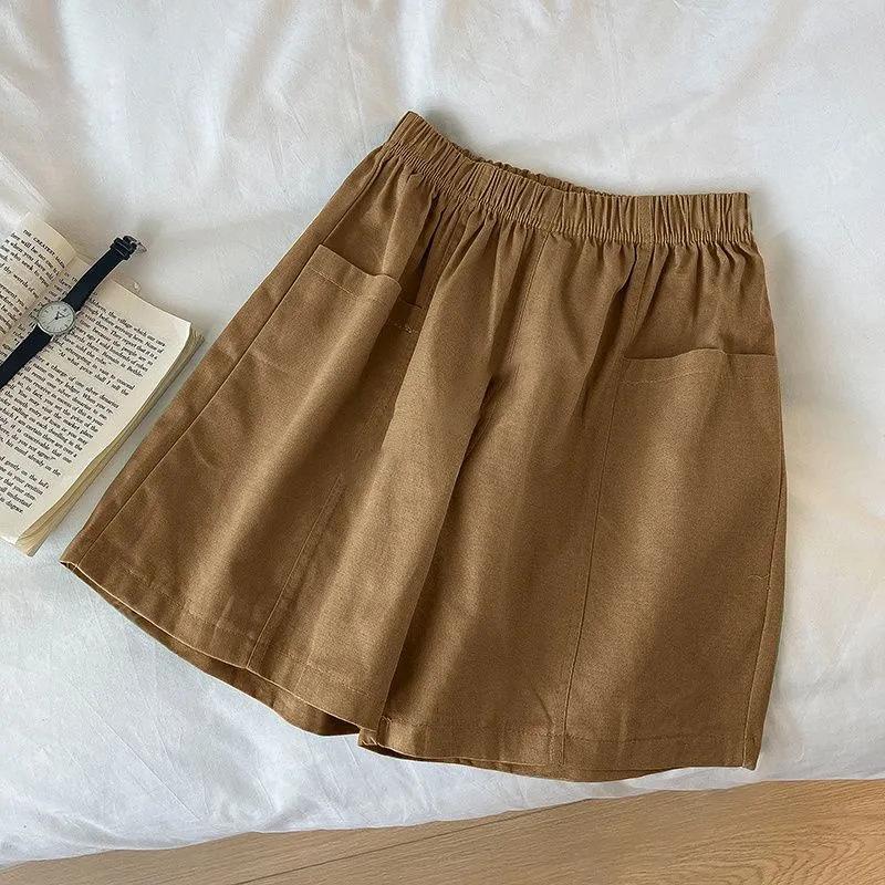 Baumwollshorts in Übergröße im koreanischen Stil: Sommerliche Freizeitkleidung mit Taschendesign für Damen