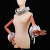 Renaissances Black Edging Ruffled Neck False Collar Victorian Clown Choker Scarf and Wrist Cuffs Set for Cosplay Costume