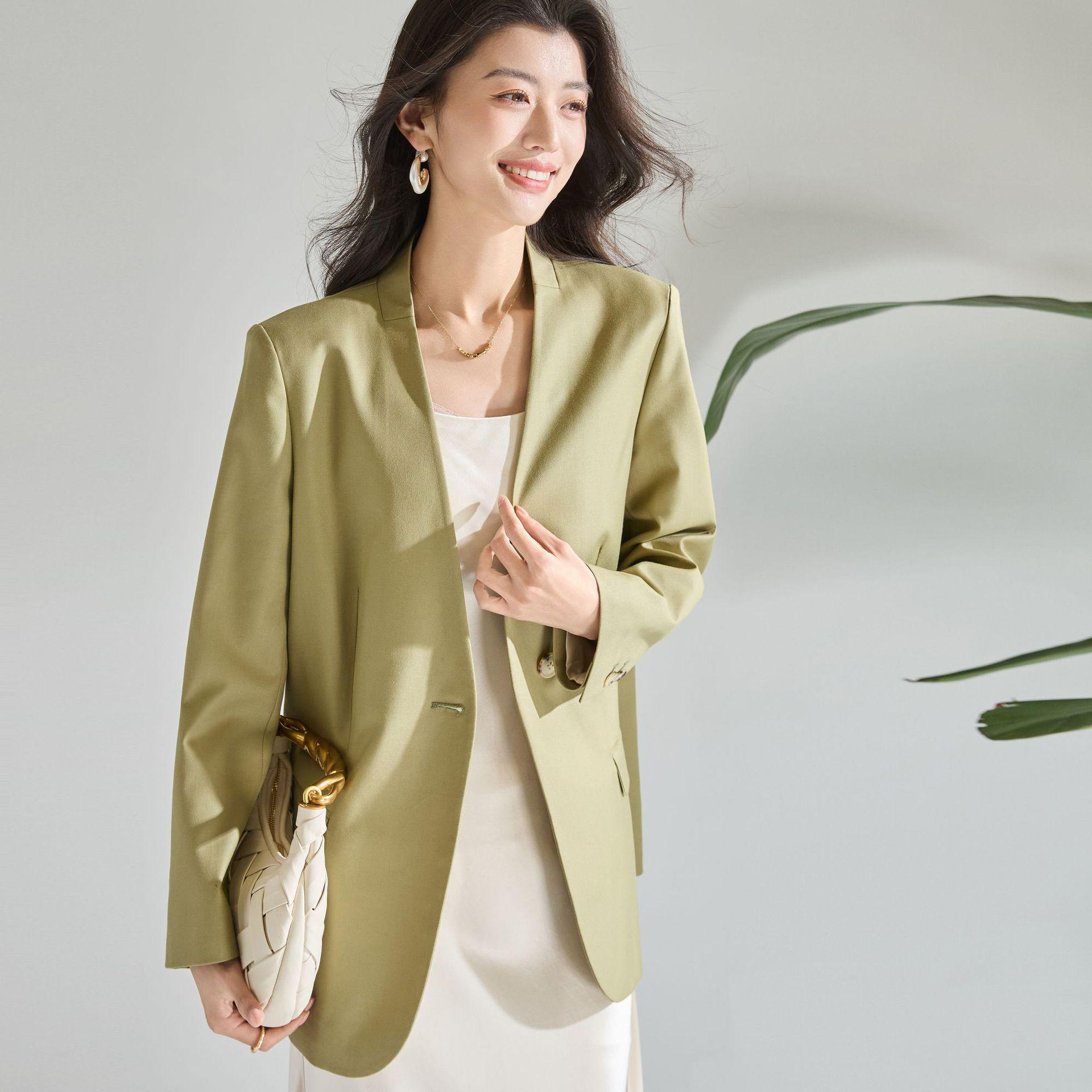 

Spring-Summer Minimalist V-Neck Women s Loose Casual Suit Jacket Large зелений