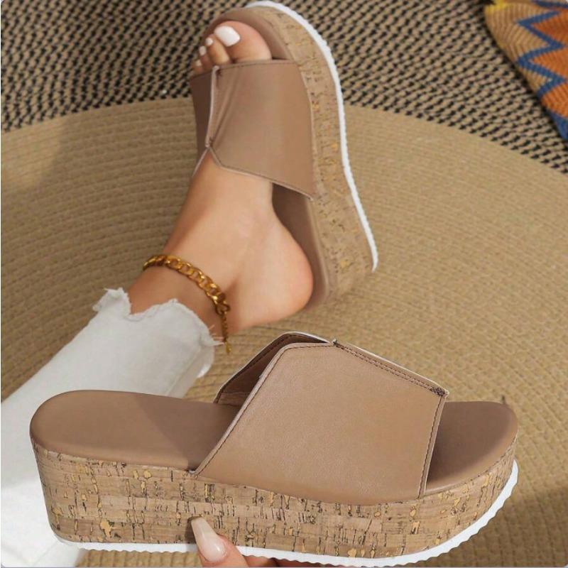 Large Size Women's Slope Heel Sandals New Thick Bottom Slope Heel Retro Women's Sandals Slippers